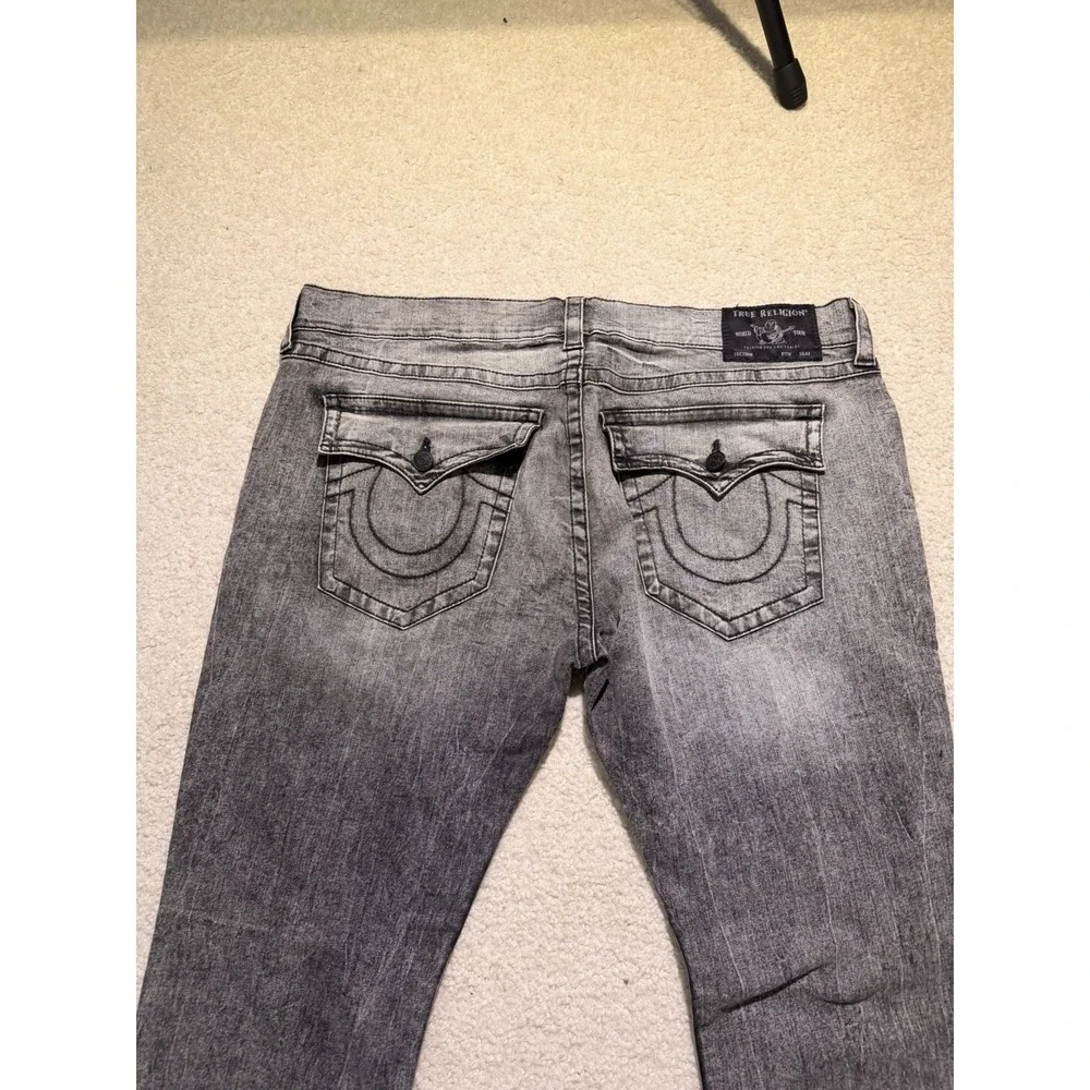True Religion Rocco Relaxed Skinny Jeans Men's 42 Gray Black Wash Flap Pocket